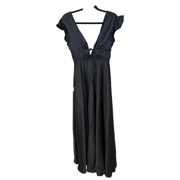 Lulus NWT I'm‎ All Yours Black Satin Cutout Ruffled Maxi Dress Size Small - Image 5