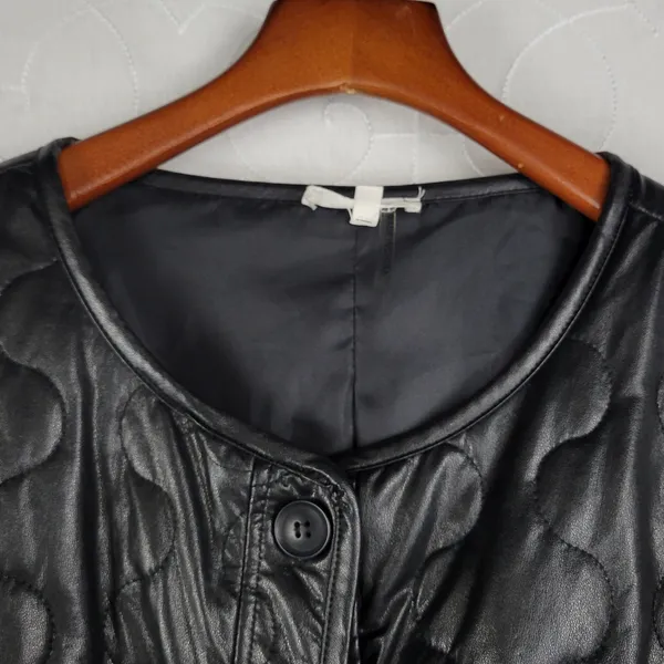 Mimosa Womens Jacket Size M Black PU Leather Quiltted Oversized Patch Pockets Size M - Image 9