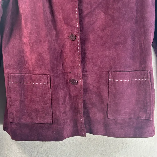 Denim & Co Womens XL Plum Purple Suede Leather Button Front Jacket Pick Stitch - Image 7
