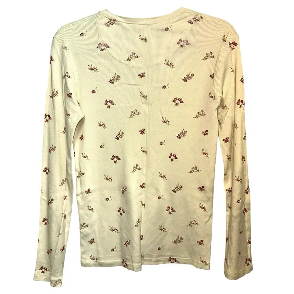 Natural Reflections Floral Thermal Henley Top Cream Long‎ Sleeve Size Small - Image 2