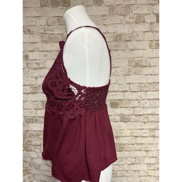 Vtg Rue 21‎ Babydoll Cami Tank Top Large Lace Y2K Boho Fairy Grunge Red - Image 3