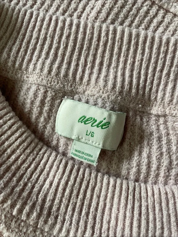 AERIE Ribbed Texture Crewneck Sweater Exposed Seams Soft Chenille Pink Size L - Image 7