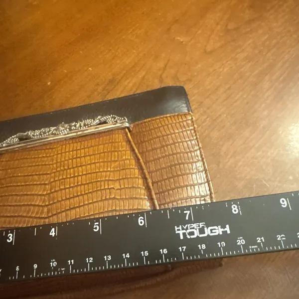 Brighton wallet Vintage Black Leather Brown faux reptile Clutch check - Image 6