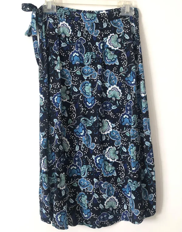 Loft Navy Retro Floral Paisley Wrap Midi Skirt 0 - Image 2