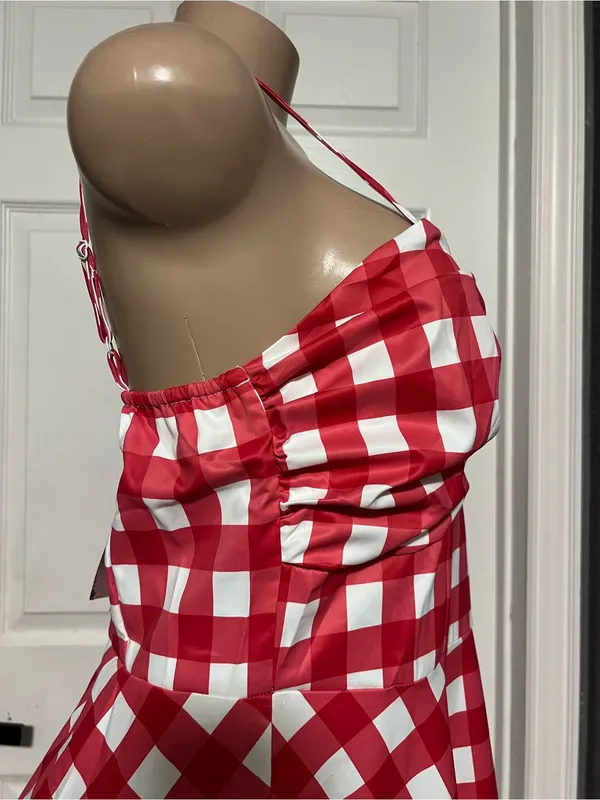 NWT Red and White Gingham plaid Midi check Sundress L costume vintage inspired - Image 6