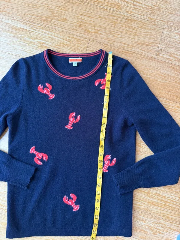 J.Crew 100% Cashmere Flying Lobster Sweater Navy Red Size S - Image 7