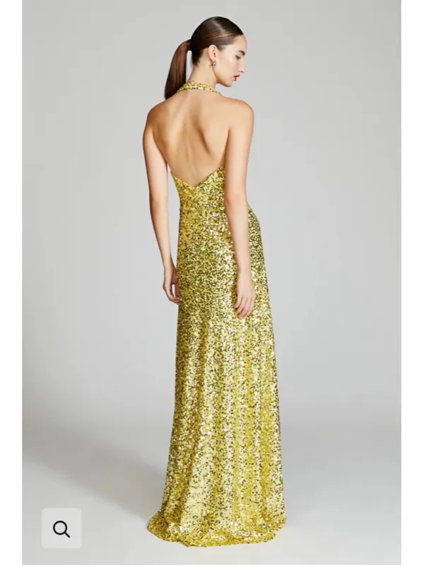 Halston New Renata Sequin Maxi Dress Yellow Size 4 - Image 5