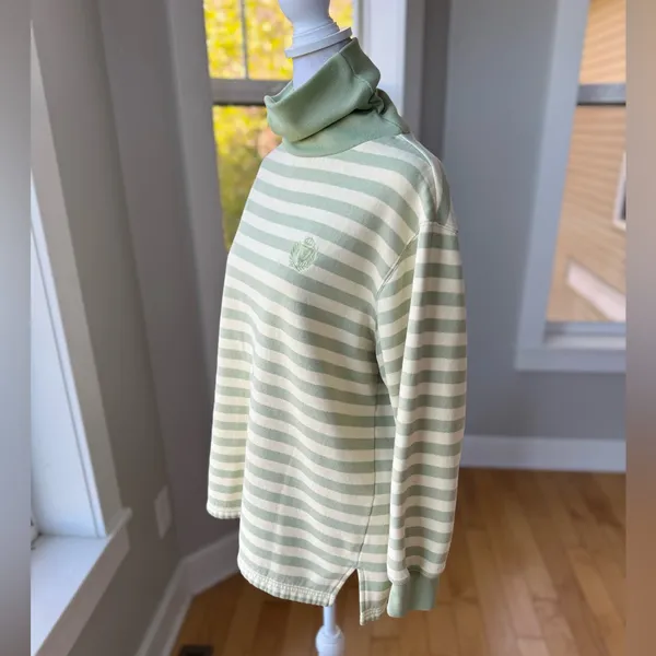 Vintage 90s Jaclyn Smith Sport Green Yellow Stripe Turtleneck Sweatshirt L - Image 10