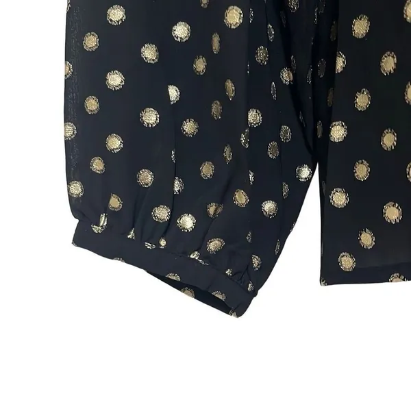 Yumi‎ Kim Black Gold Polka Dot Lexington Top High Ruched Neck Long Sleeve Office - Image 5