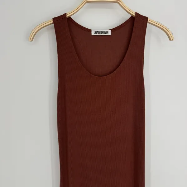 Joah‎ Brown Bodycon Flexrib Dress Medium Large Brown Ribbed Maxi Minimalist Chic - Image 4