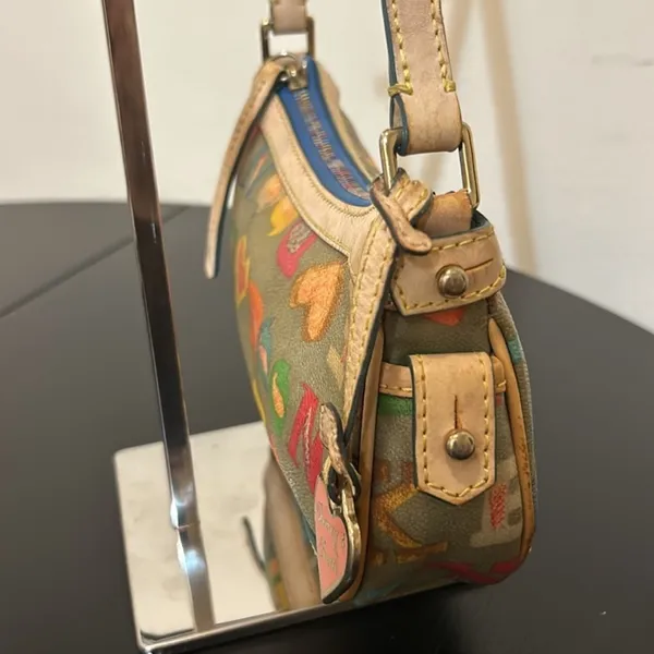 Dooney & Bourke Rainbow Zipper Bag, Heart Charm. Coated Canvas & Leather - Image 6
