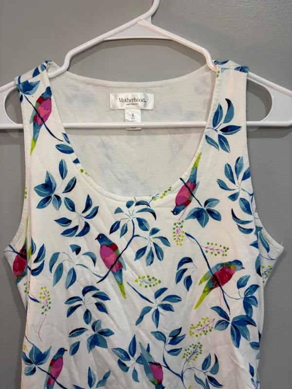 Motherhood Maternity Floral Bird Dress sleeveless S Bodycon Ruched Sundress - Image 3