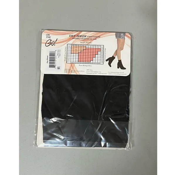 On the Go! Jet Black Sheer Stockings Tights Pantyhose Lingerie Size B NWT 🖤 - Image 2