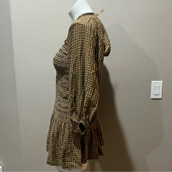 Urban Outfitters plaid smocked long sleeve mini dress - Image 7