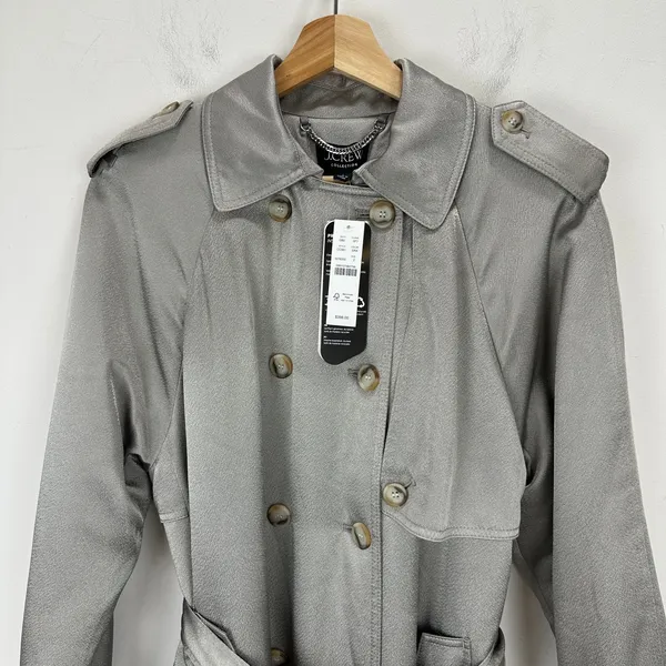 J.Crew Relaxed Trench Coat Satin Crepe Mid Length Silver Gray Insulated US 2 NWT - Image 8
