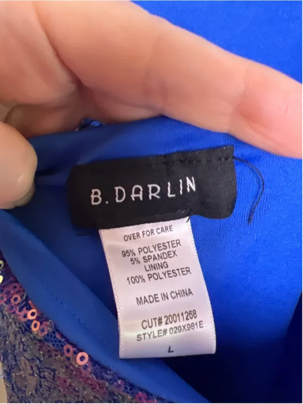 B Darlin Sequin Mini Dress L Blue Iridescent Open Back Party Dress Glam Goingout - Image 4