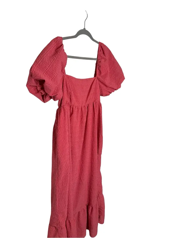 ✨💕 Storia Pink‎ Puff Sleeve Midi Dress Medium Textured Cottagecore 💕✨ - Image 3