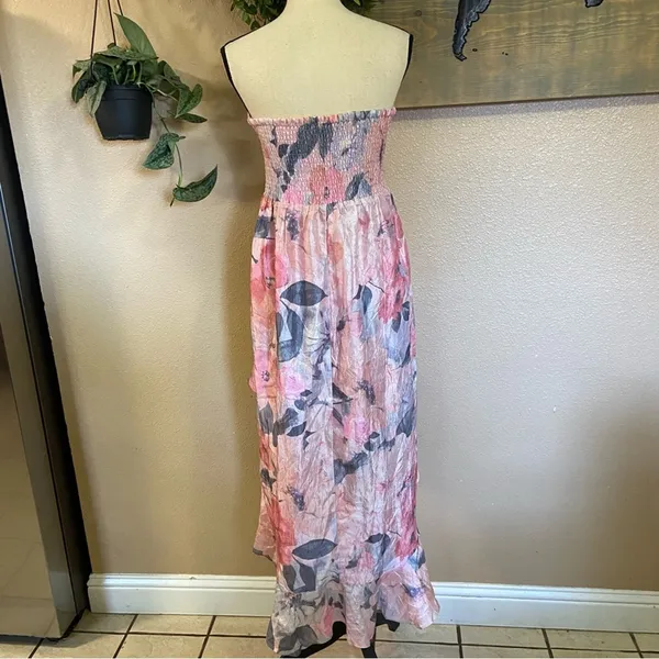 Lulus NWOT Blushing Darling Light Pink Floral Strapless High-Low Maxi Dress - Image 4