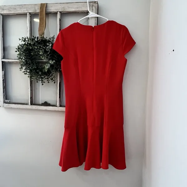 Amanda Uprichard Hudson Dress Lipstick Red Fit And Flare Flouncy‎ Hem Size M - Image 4