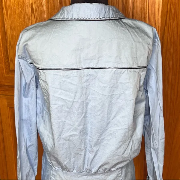 ZARA Short Trench Coat Deep V-Neck Cotton Button-Up Shirt Dress‎ Blue Size Large - Image 16