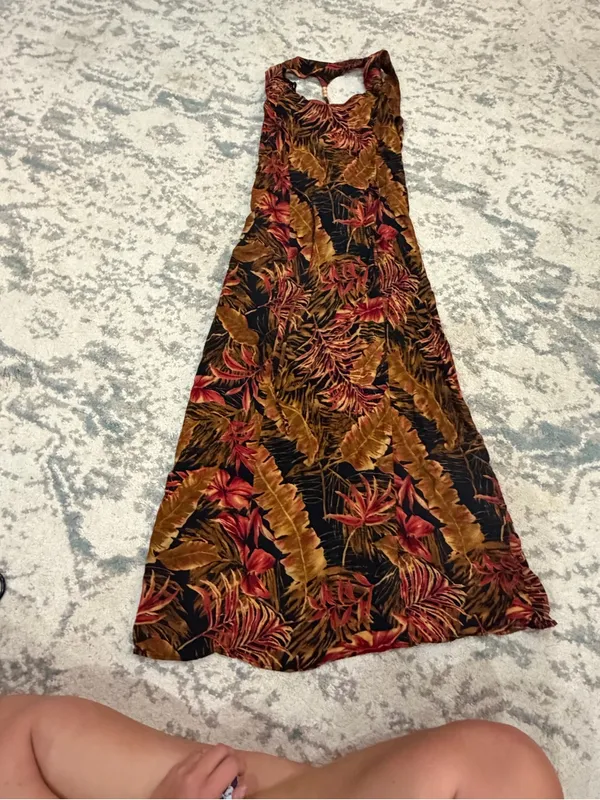 California Krush Vintage Tropical Print Rayon Maxi Dress M - Image 3