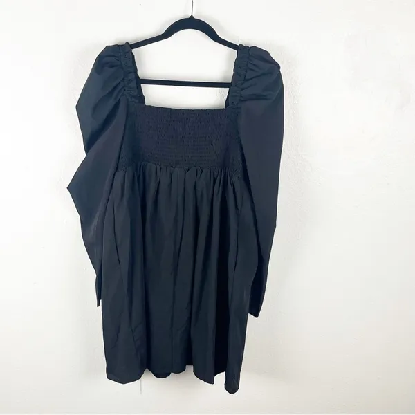 HERRINGSTONES Black Ruffle Long Sleeves Trim Smocked Back Dress, Size Large Boho - Image 2