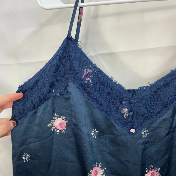 Abercrombie &‎ Fitch women's blue lace floral satin slip lined dress intimates L - Image 2