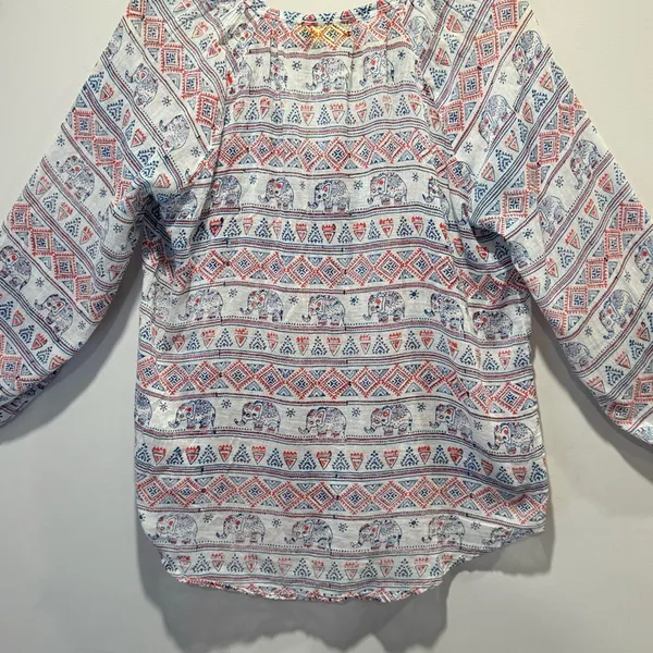 Roberta Roller Rabbit Elephant Print‎ Gauze Lightweight V-neck Blouse Top Medium - Image 7