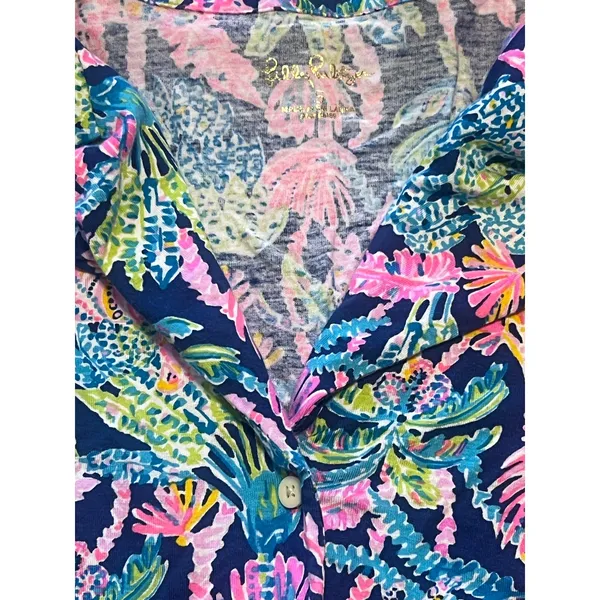 Lilly Pulitzer Oyster Bay Navy Seen And Herd PJ Knit Button Up Top | S - Image 3