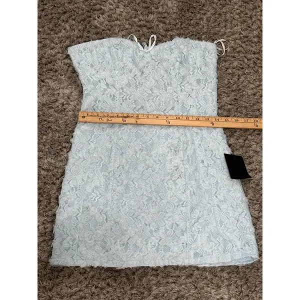 Lulus Light Blue Lace Mini Dress Strapless Backless 3D Floral Coquette NWT M - Image 13