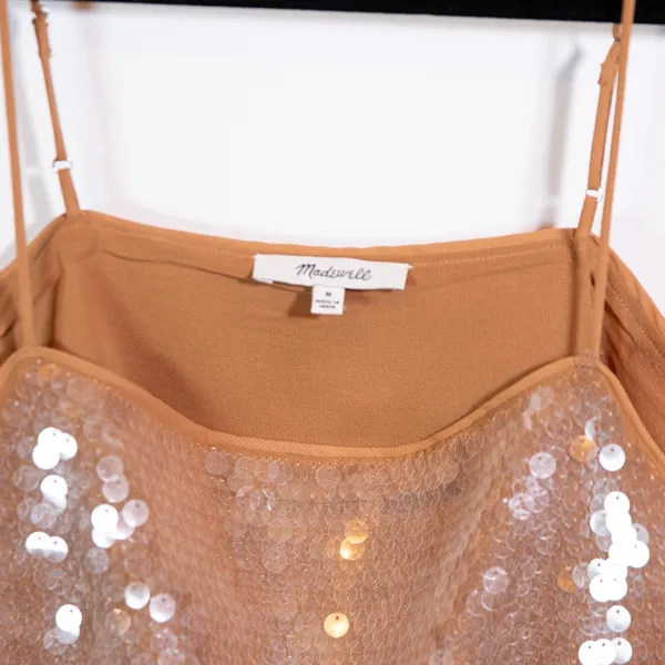 Madewell Sequin Sparkle Embellished Square Neck Cami Tank Top Fallen Timber M - Image 2