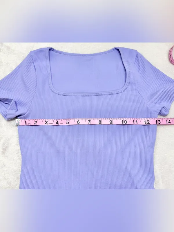 OQQ Lavender/Lilac Square Neck Ribbed Mini Bodycon Dress Size Small - Image 6