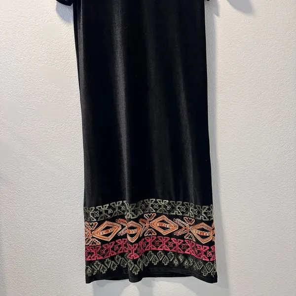 Zara Trafaluc Women's-S Velvet‎ Maxi Dress Embroidery Black BOHO - Image 7