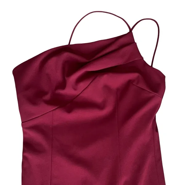 Katie May Women’s Bananas Midi Dress Merlot Burgundy Red Asymmetric Open Back - Image 4