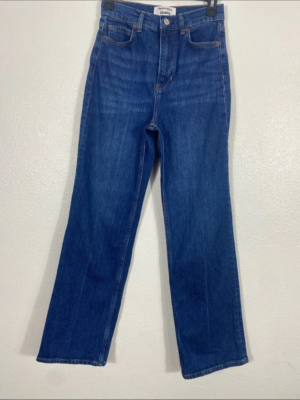 Reformation Dark Blue Wide-Leg Jeans Size 26 - Image 4