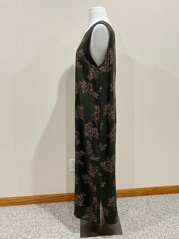 Erika Vintage 90s Two Piece Set Olive Green Floral Maxi Dress & Shacket Sz Small - Image 11