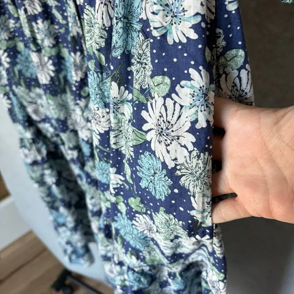 Paul & Joe x Uniqlo Navy Blue Floral Button-Down Puff Sleeve Tiered Dress - Image 6