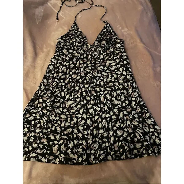 Free People Printed Hang on slip Dress Night Combo Black Tan Size S/P - Image 4