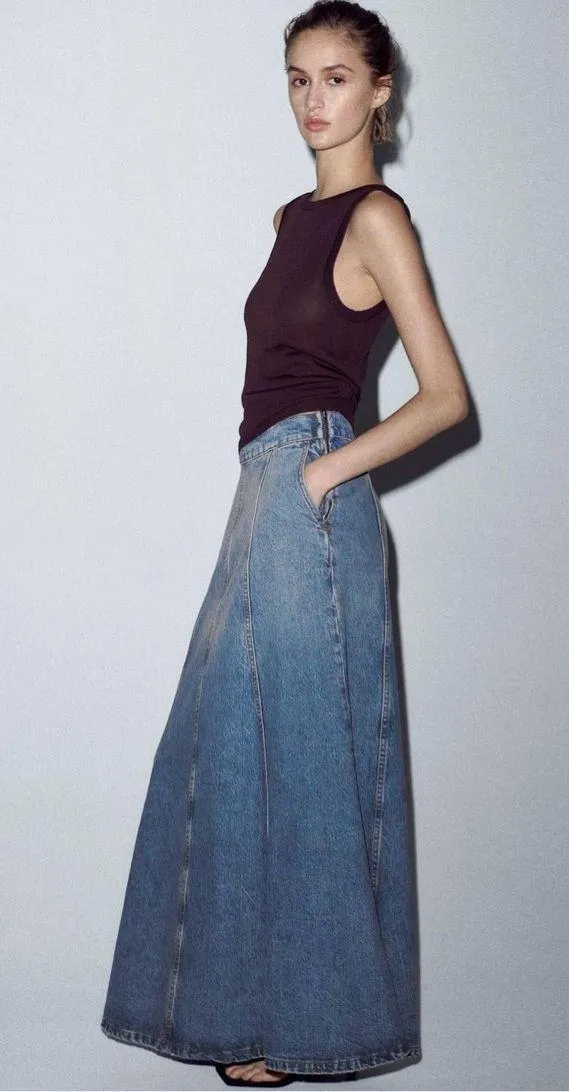 Zara skirt denim jeans flared boho hippie casual - Image 10