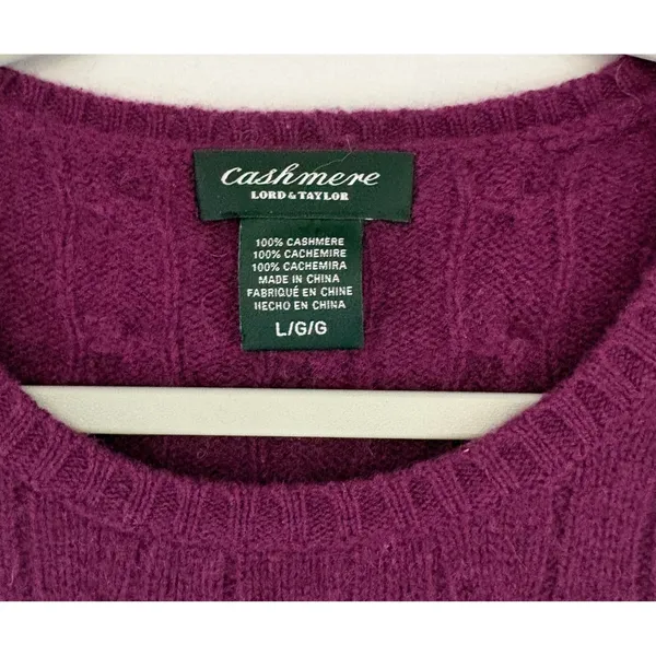 Lord & Taylor Cashmere Sweater Womens Large Purple Cable Knit Crew Neck Pullover - Image 5