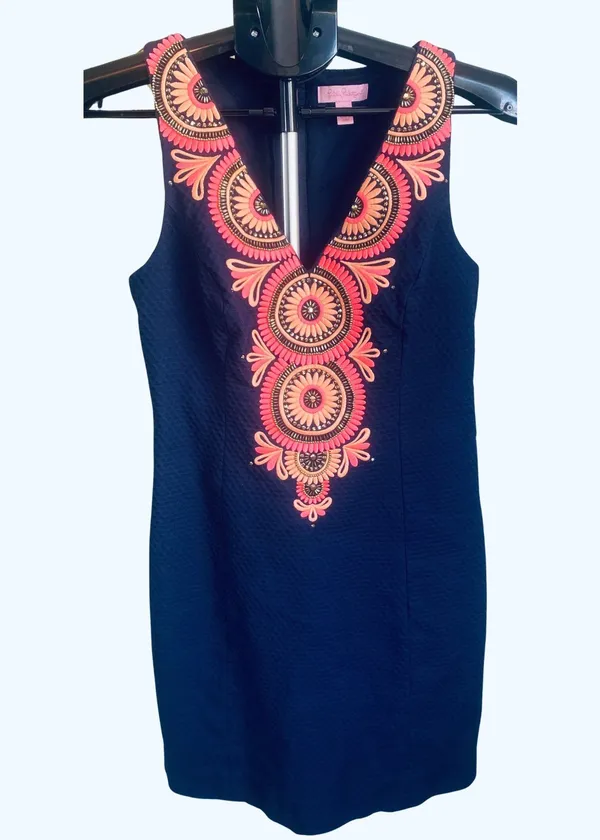 Lilly Pulitzer Embroidered Navy Medallion Janie Shift Dress 00 Preppy Coastal - Image 4