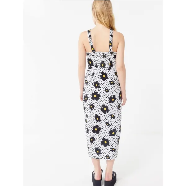 Urban Outfitters UO Remy Linen Ruffle Square Neck MIDI Dress Yellow Floral XS - Image 10