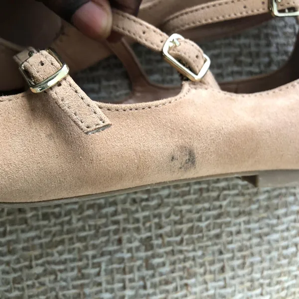 Brown faux suede tripe strap maryjane flats with buckle closure - Image 5