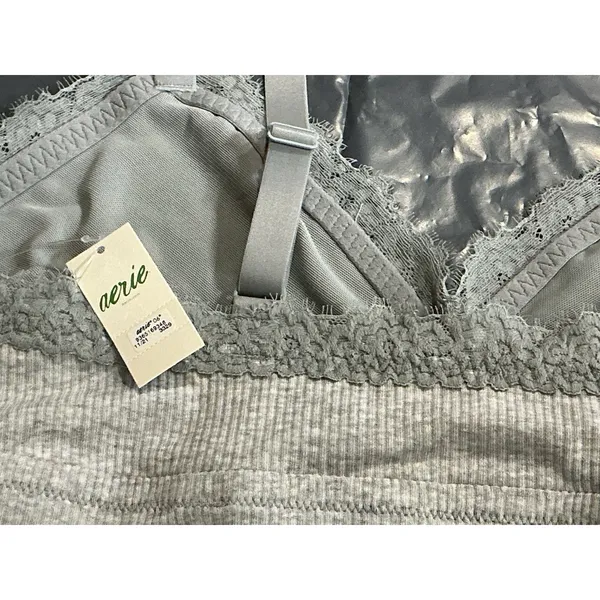 Aerie Ribbed Lace Trim Bralette Women's XL Gray Wireless Adjustable Straps NWT - Image 6
