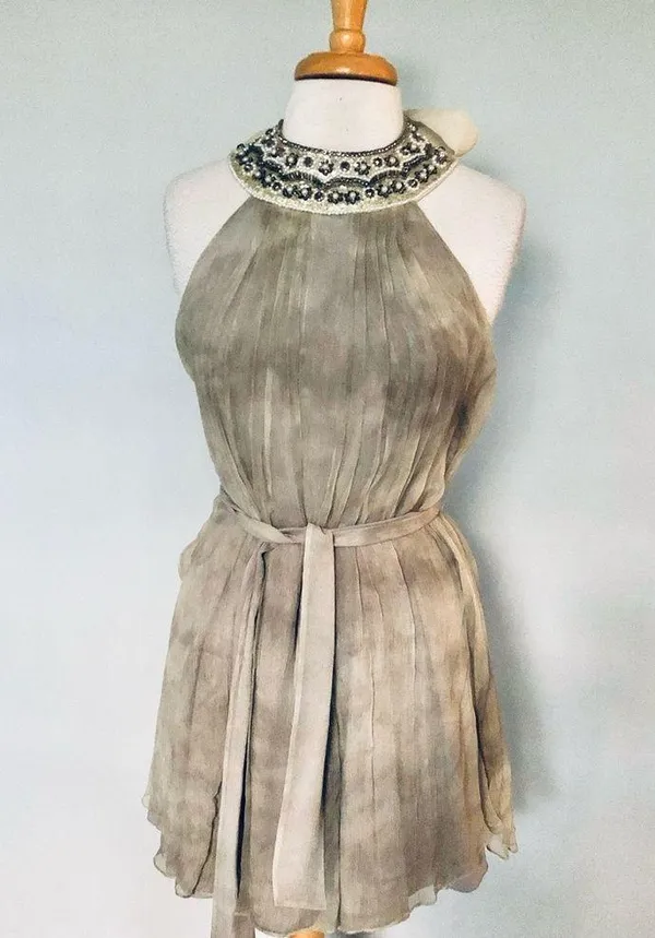 Alice + Olivia Gray Tan Silk Tie Dye Party Cocktail Dress Size S - Image 7