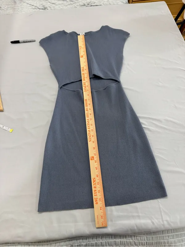 Aritzia Wilfred Free Cut-Out Knit Mini Dress in Dune‎ Blue Size Large - Image 6
