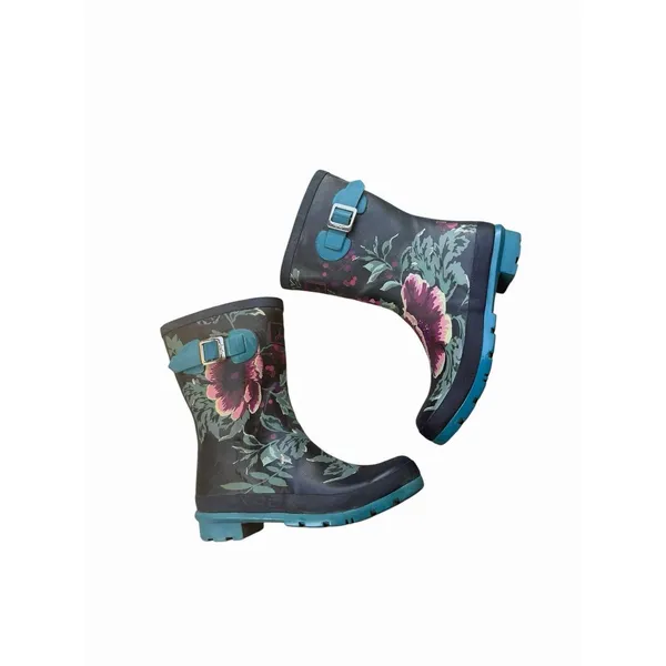 Joules Womens Molly Welly Rainboots Blue Floral Pattern Pink Floral Rain Boots 7 - Image 10
