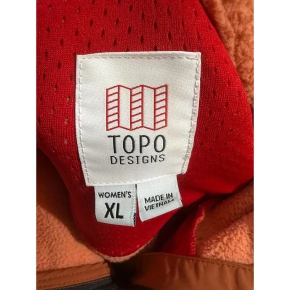 Topo Designs Subalpine Fleece Pullover Burnt Orange Half Zip Women's XL - Image 4