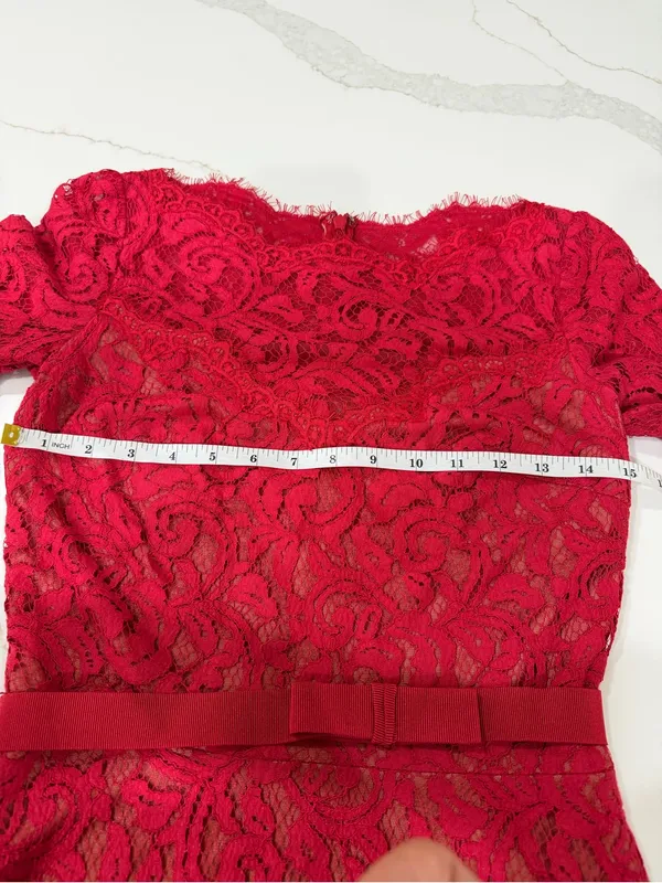 Tadashi Shoji Red Lace Maxi Dress with Three-Quarter Sleeves - Image 9