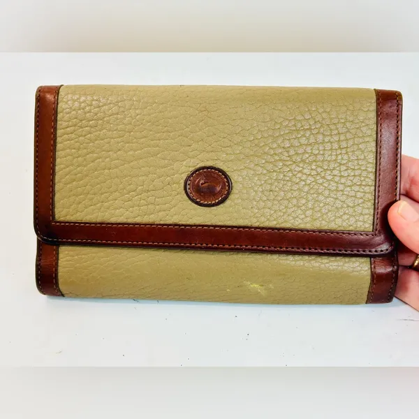 Vintage Dooney & Bourke All Weather Leather Checkbook Wallet, Taupe/British Tan - Image 2